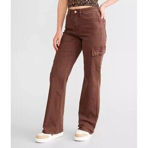 Flying Monkey High Rise Wide Leg Stretch Cargo Pants Womens 27 Brown